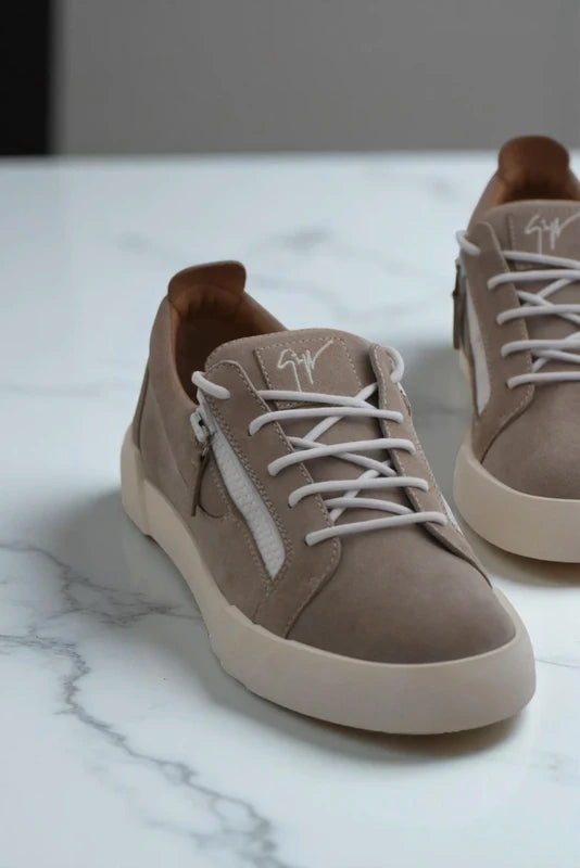 Giuseppe Zanotti Low-Top Taupe Suede Sneakers