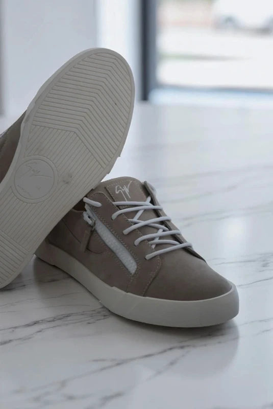 Giuseppe Zanotti Low-Top Taupe Suede Sneakers