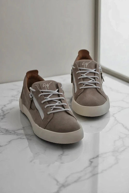 Giuseppe Zanotti Low-Top Taupe Suede Sneakers