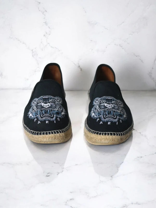 Pre-Owned Kenzo Paris Tiger Espadrilles – Bordado Original Black Iconic Embroidered Logo