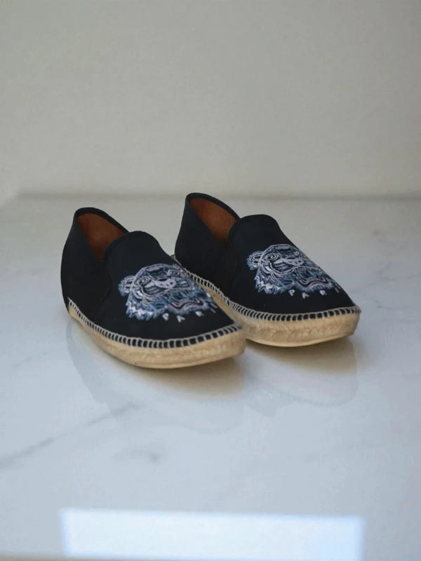 Pre-Owned Kenzo Paris Tiger Espadrilles – Bordado Original Black Iconic Embroidered Logo