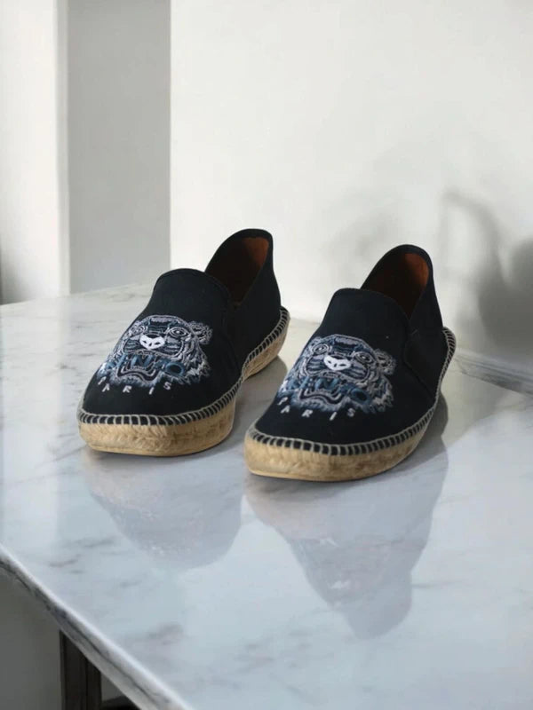 Pre-Owned Kenzo Paris Tiger Espadrilles – Bordado Original Black Iconic Embroidered Logo