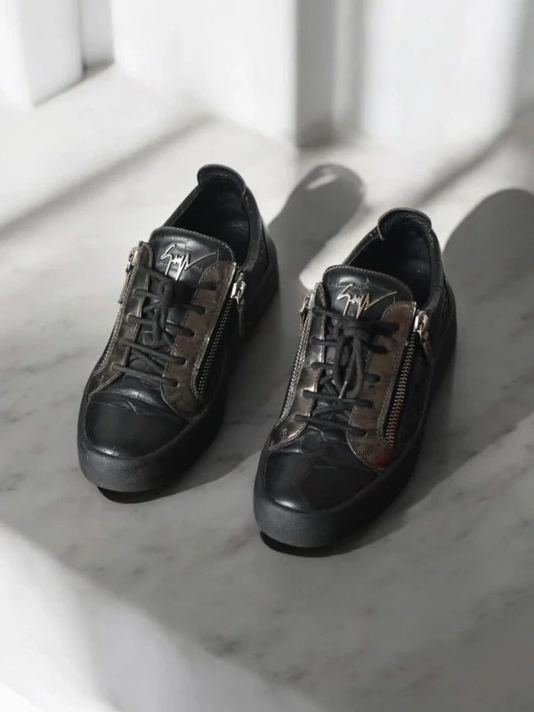Giuseppe Zanotti Low Top Sneakers – Black Croc Detail | Size EU 40 | Pre-Owned in Great Condition