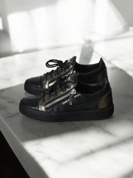 Giuseppe Zanotti Low Top Sneakers – Black Croc Detail | Size EU 40 | Pre-Owned in Great Condition