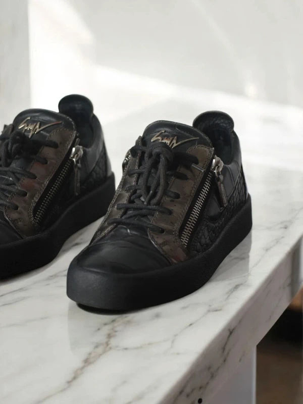 Giuseppe Zanotti Low Top Sneakers – Black Croc Detail | Size EU 40 | Pre-Owned in Great Condition