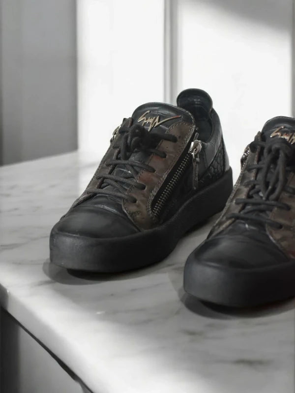 Giuseppe Zanotti Low Top Sneakers – Black Croc Detail | Size EU 40 | Pre-Owned in Great Condition