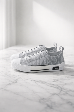 Dior Homme B23 Low-Top CD Diamond Canvas Sneakers in Grey/White