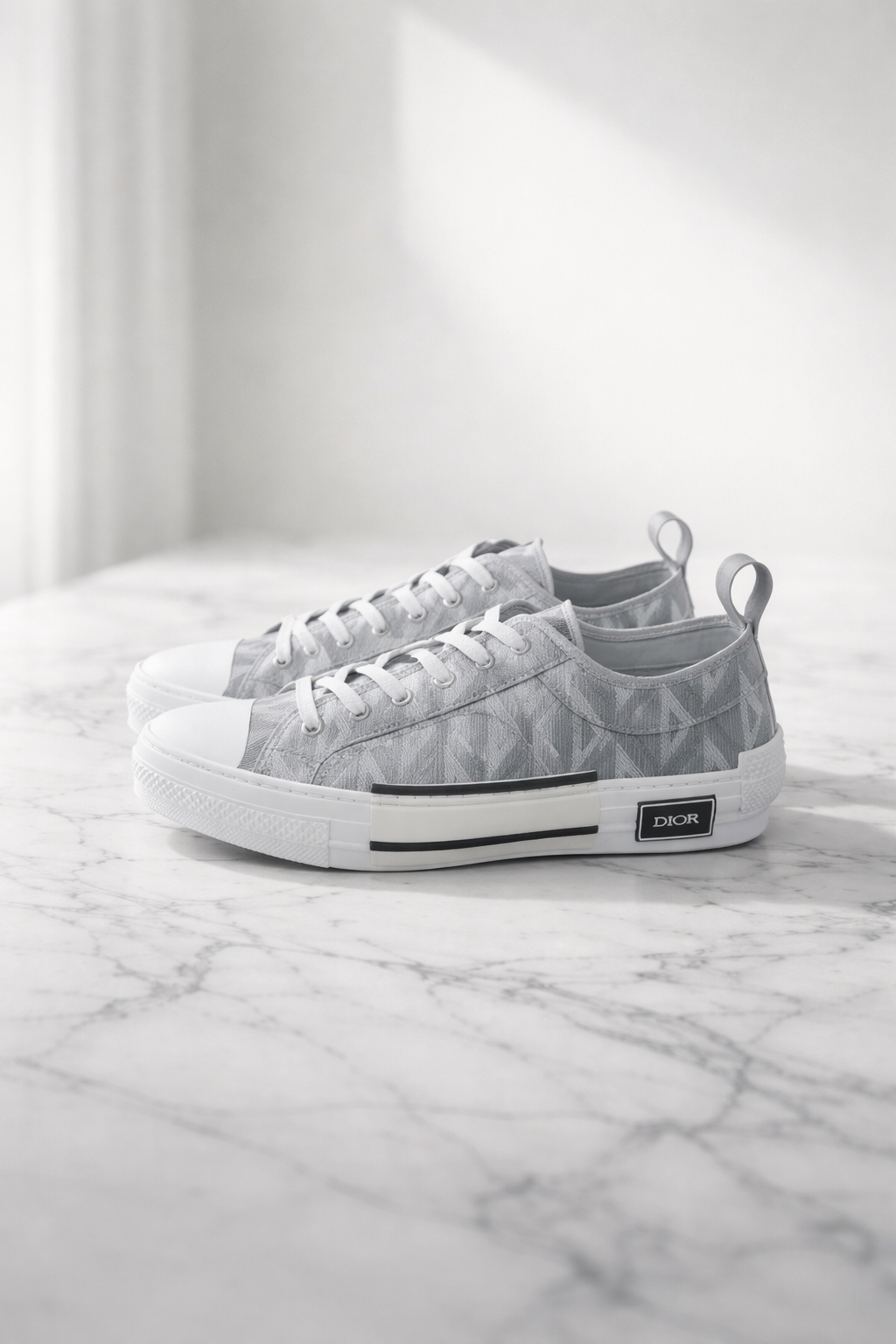 Dior Homme B23 Low-Top CD Diamond Canvas Sneakers in Grey/White