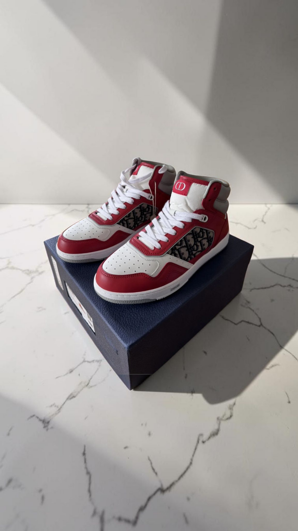 Dior B27 High-Top Sneakers Red White Oblique Monogram