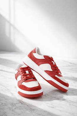 DSQUARED2 Bumper Leather Low Lace-Up Sneakers in Red and White