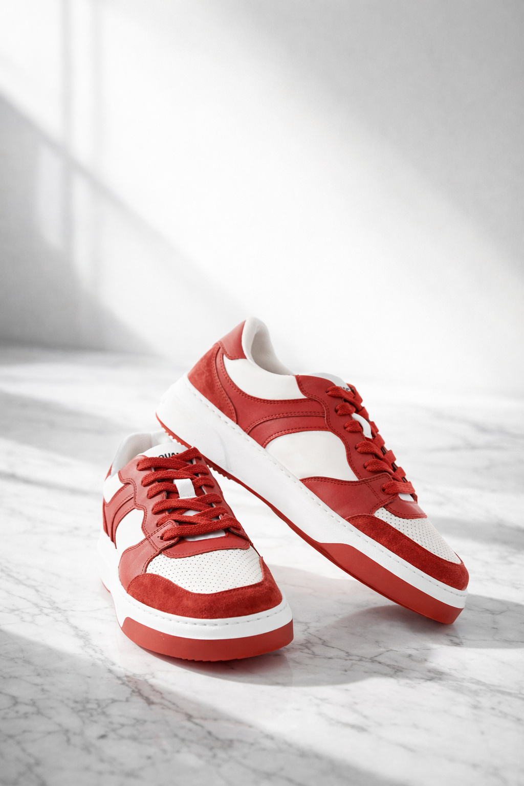 DSQUARED2 Bumper Leather Low Lace-Up Sneakers in Red and White