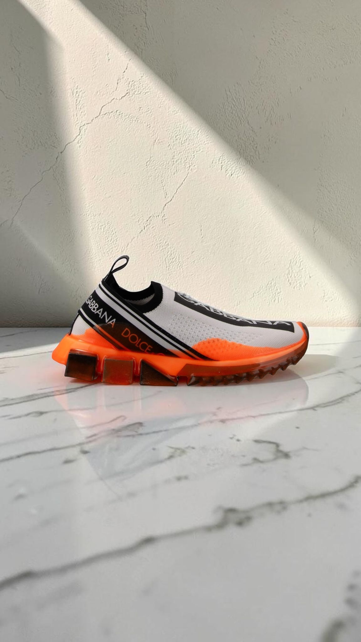 DOLCE & GABBANA SORRENTO LOGO SLIP-ON SNEAKERS WHITE / BLACK / ORANGE