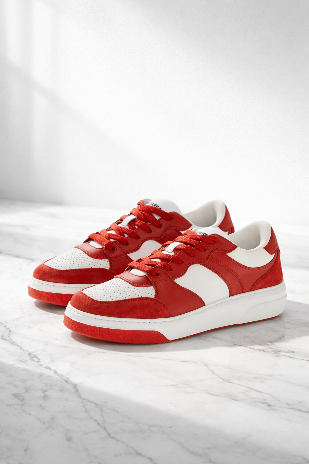 DSQUARED2 Bumper Leather Low Lace-Up Sneakers in Red and White
