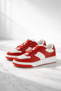 DSQUARED2 Bumper Leather Low Lace-Up Sneakers in Red and White
