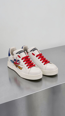 DOLCE & GABBANA PORTOFINO DG LOVES LONDON SNEAKERS WHITE / RED / BLUE