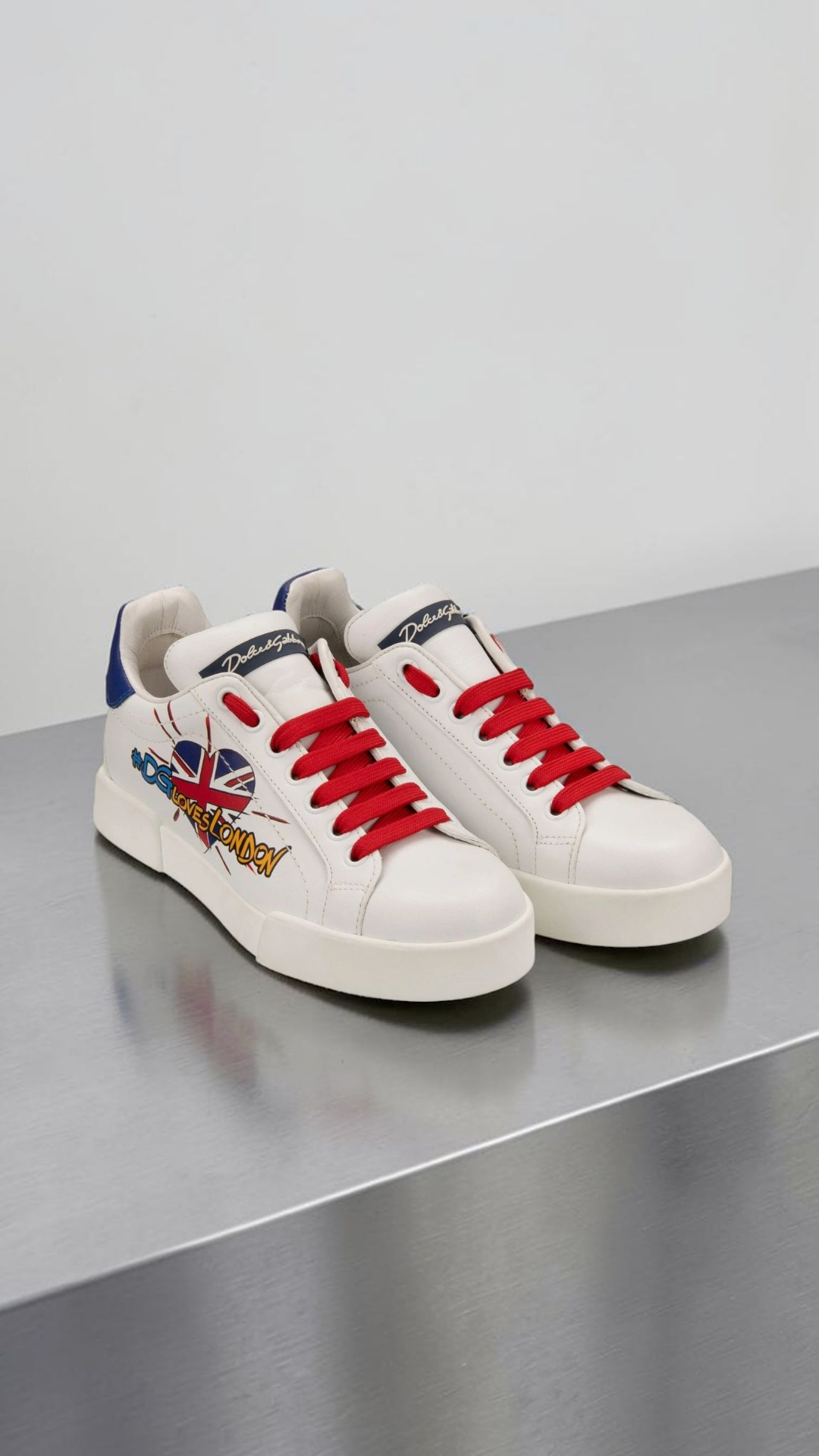 DOLCE & GABBANA PORTOFINO DG LOVES LONDON SNEAKERS WHITE / RED / BLUE