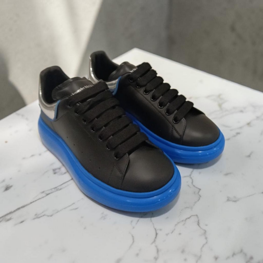 Alexander McQueen Oversized Leather Sneakers Black Blue Sole