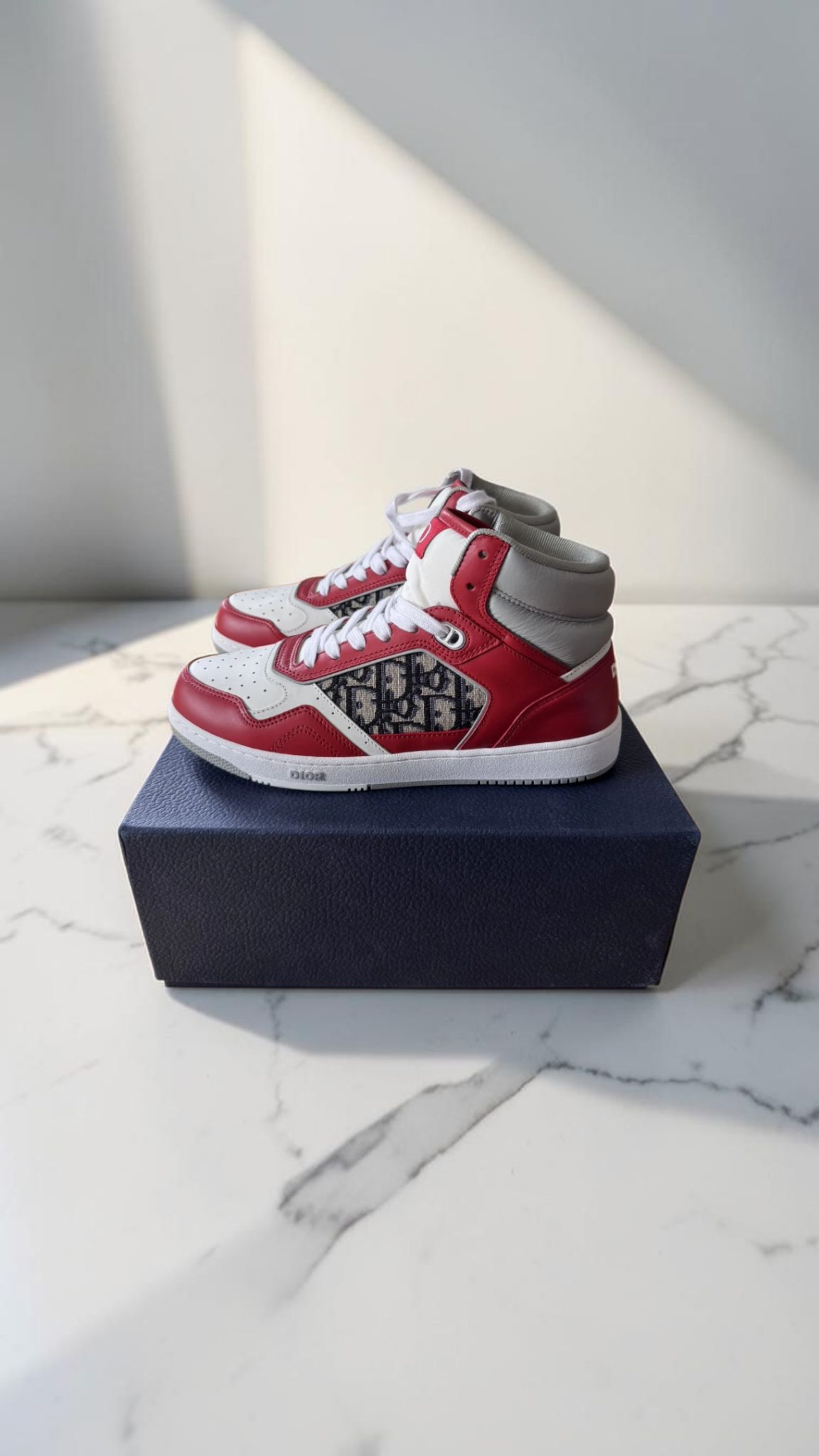 Dior B27 High-Top Sneakers Red White Oblique Monogram