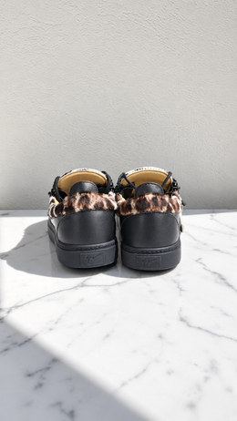 GIUSEPPE ZANOTTI LEOPARD PRINT LEATHER SNEAKERS BLACK / WHITE