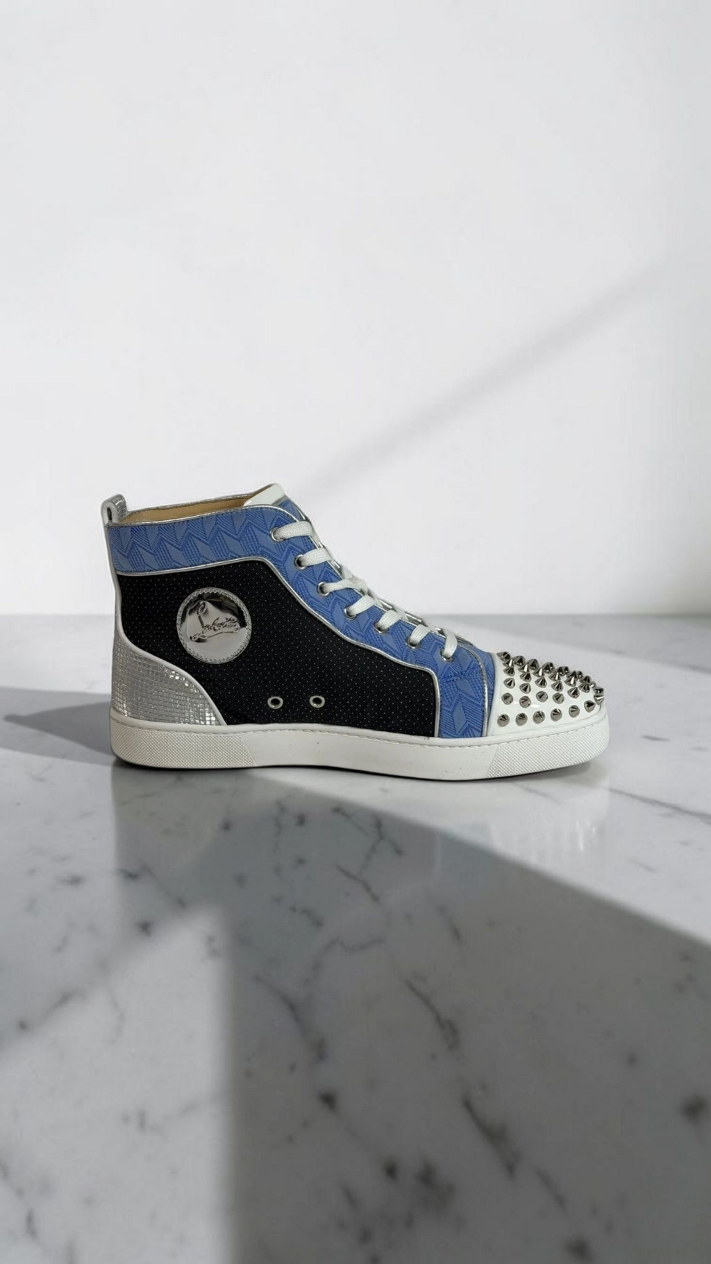 Christian Louboutin Louis Spikes High Top Sneakers Blue Black Silver