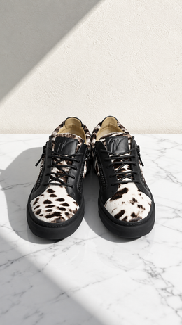GIUSEPPE ZANOTTI LEOPARD PRINT LEATHER SNEAKERS BLACK / WHITE