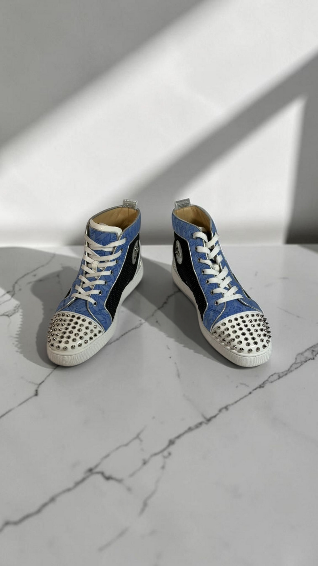 Christian Louboutin Louis Spikes High Top Sneakers Blue Black Silver