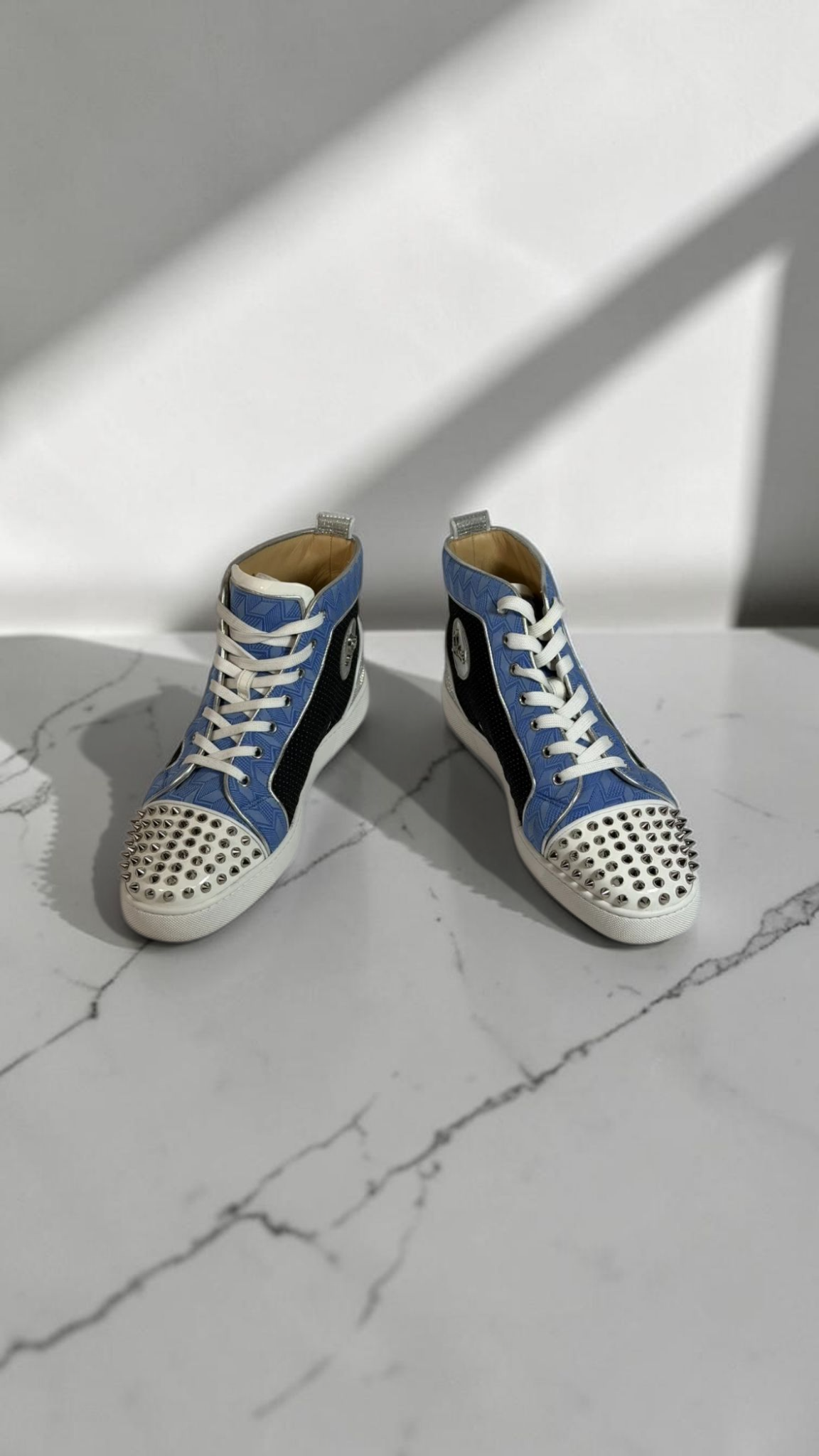 Christian Louboutin Louis Spikes High Top Sneakers Blue Black Silver