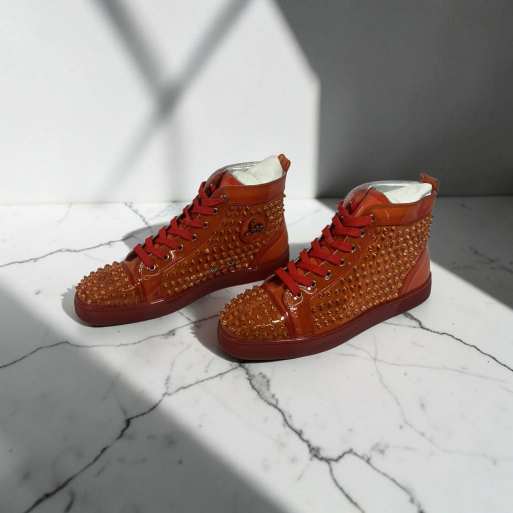 Christian Louboutin Louis High Top Spiked Sneakers Orange Red