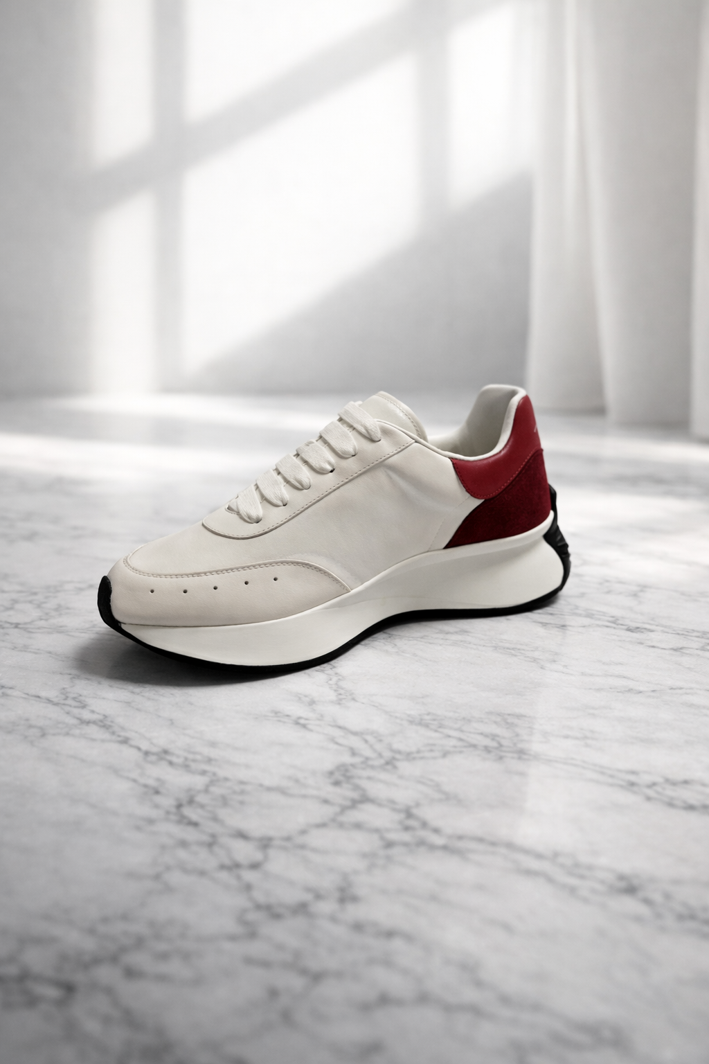 Alexander McQueen Sprint Runner Leather Sneakers in White and Burgundy