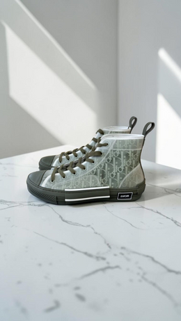 Dior B23 High-Top Sneakers Oblique Monogram White Khaki