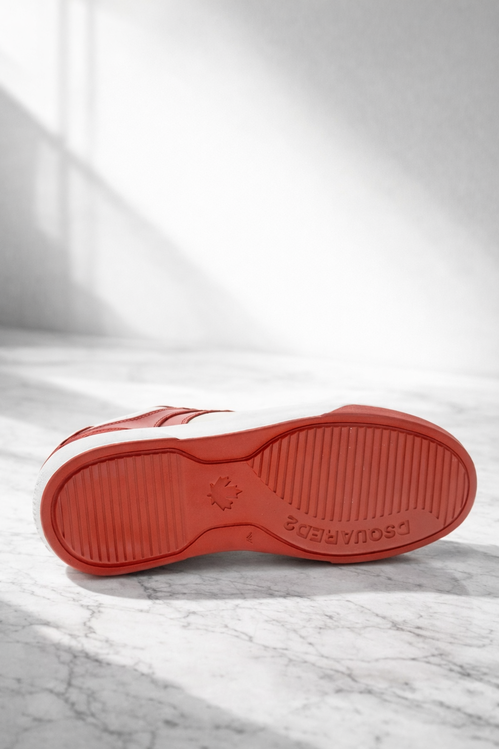 DSQUARED2 Bumper Leather Low Lace-Up Sneakers in Red and White