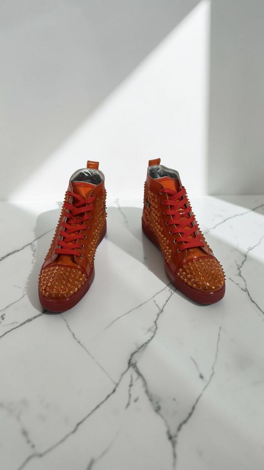 Christian Louboutin Louis High Top Spiked Sneakers Orange Red