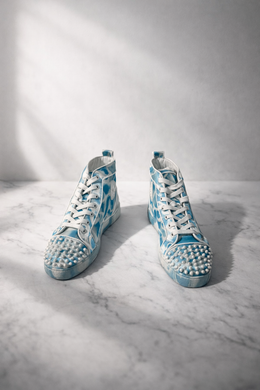 Christian Louboutin High-Top Spiked Sneakers Blue White Print