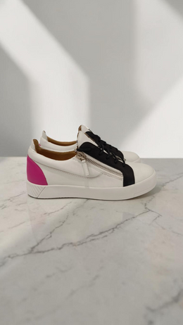 Giuseppe Zanotti Leather Sneakers White Black Pink Heel Zip Detail
