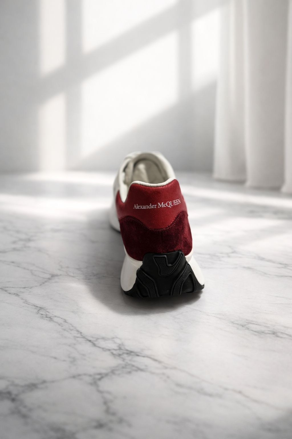 Alexander McQueen Sprint Runner Leather Sneakers in White and Burgundy