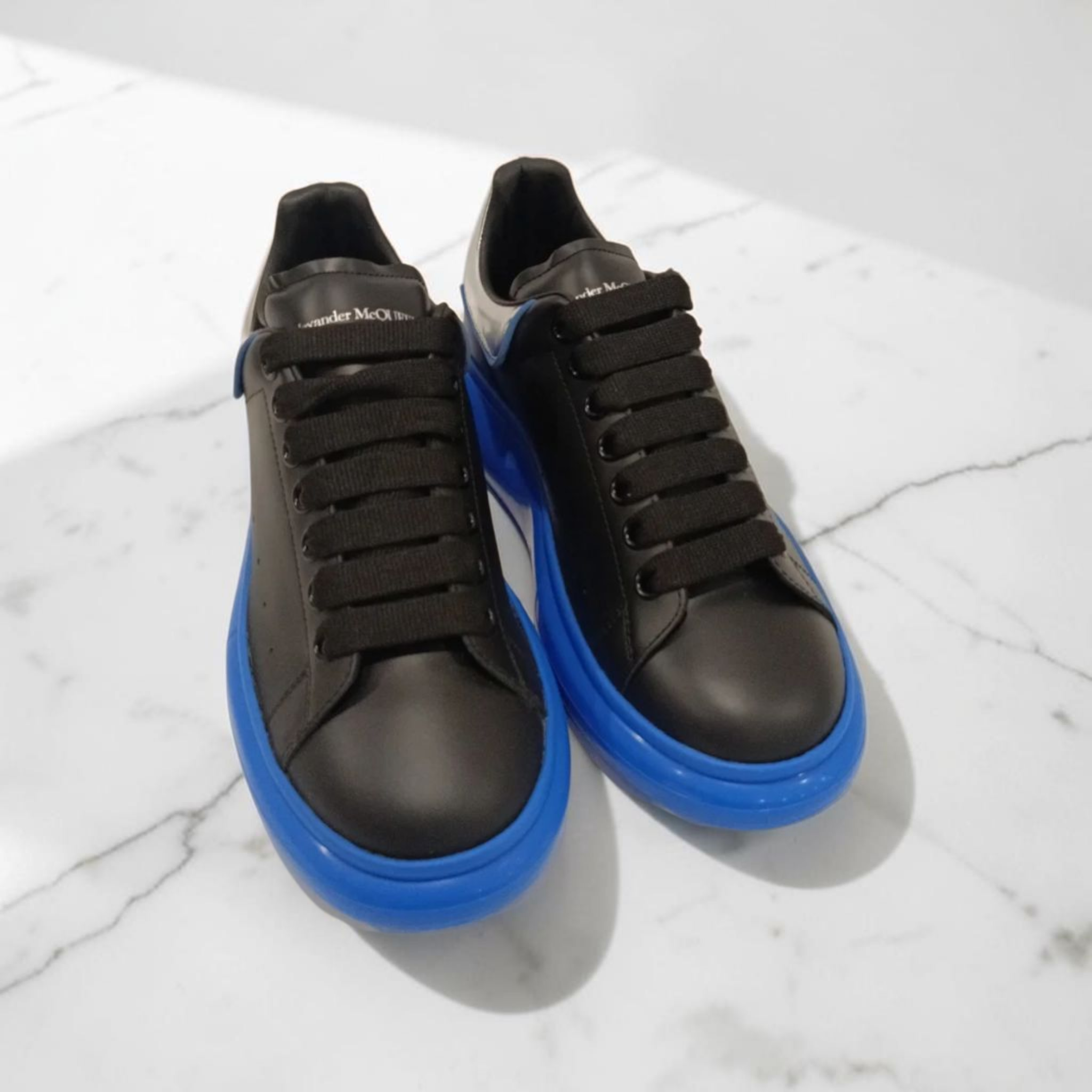 Alexander McQueen Oversized Leather Sneakers Black Blue Sole