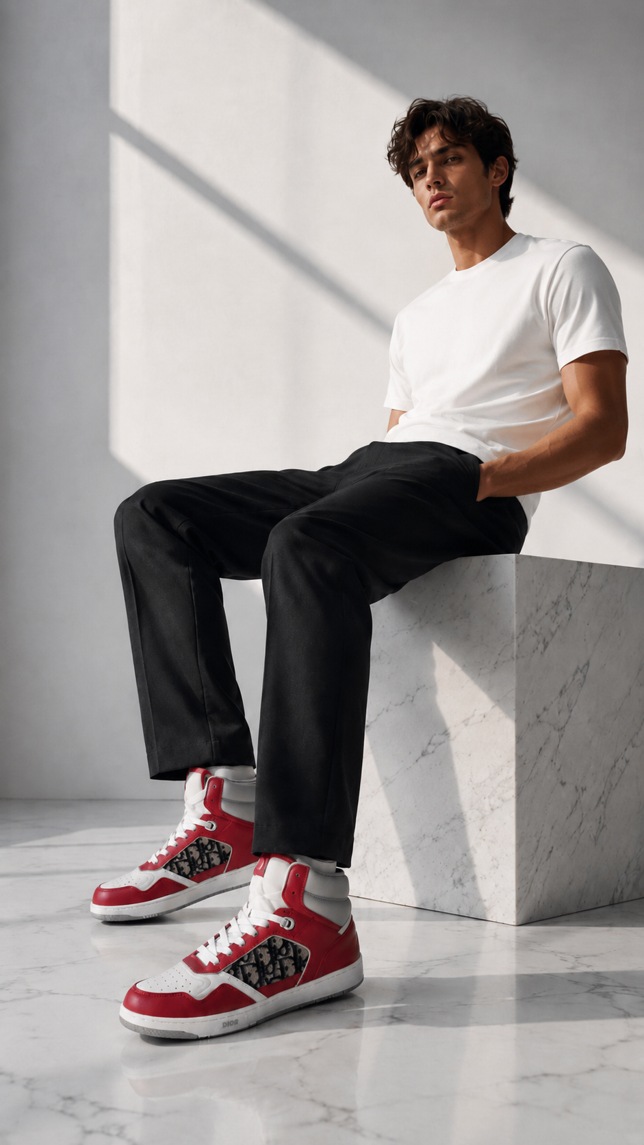 Dior B27 High-Top Sneakers Red White Oblique Monogram