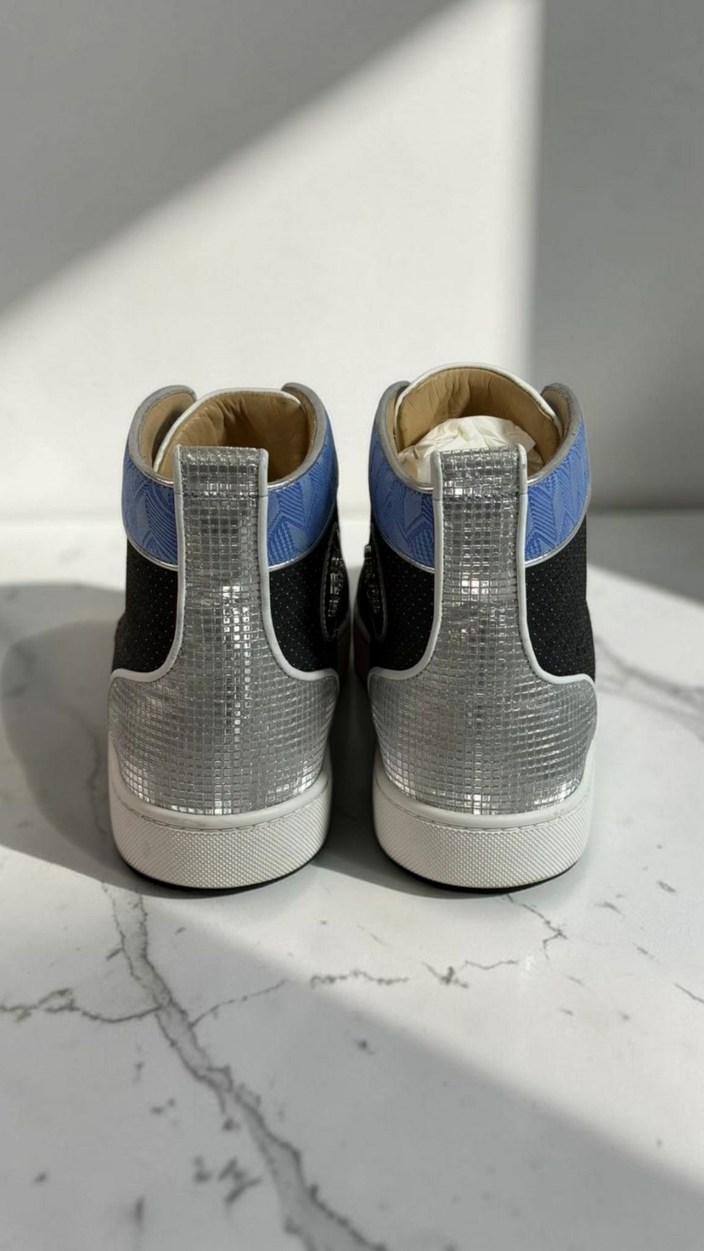 Christian Louboutin Louis Spikes High Top Sneakers Blue Black Silver