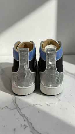 Christian Louboutin Louis Spikes High Top Sneakers Blue Black Silver