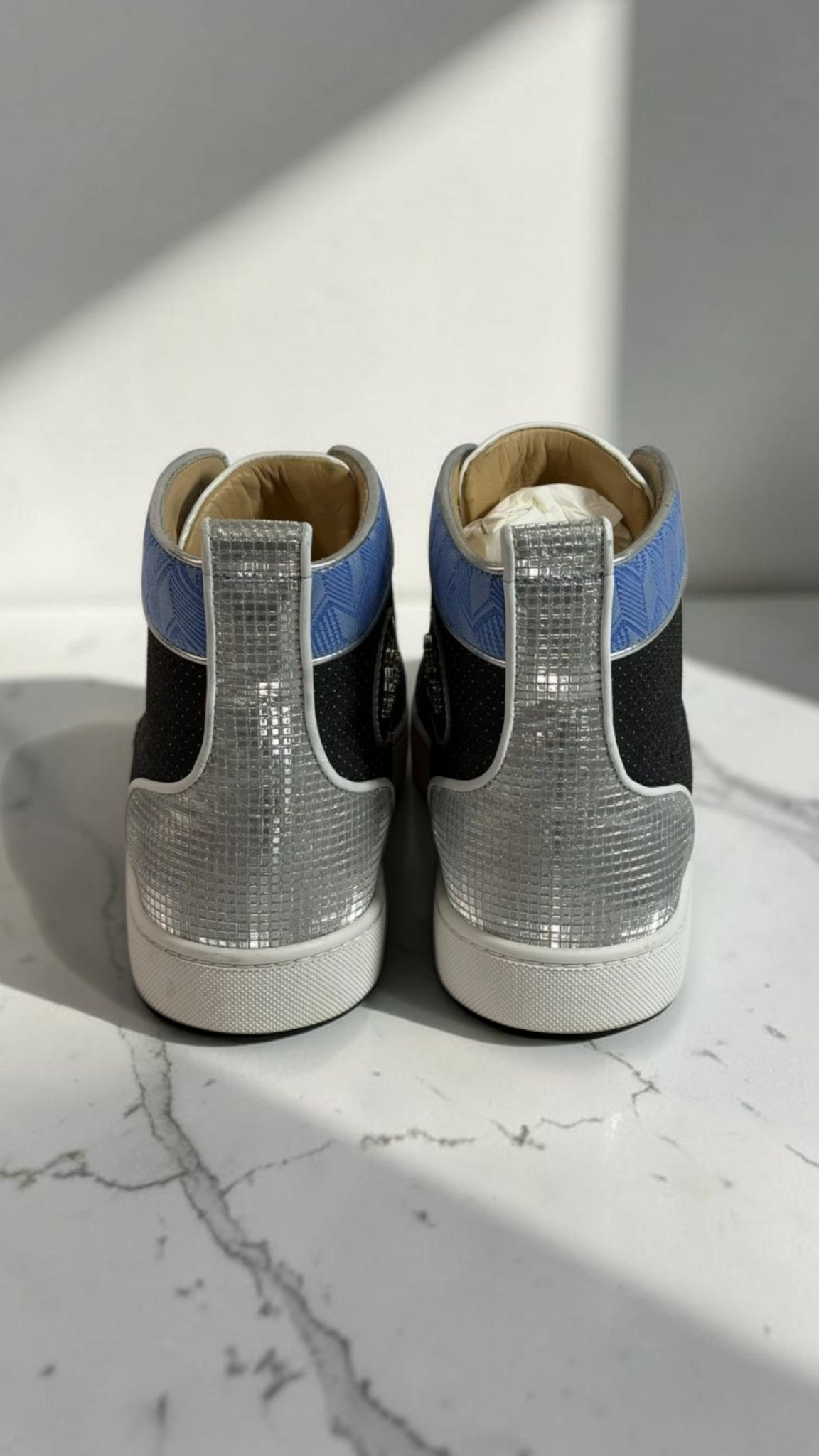 Christian Louboutin Louis Spikes High Top Sneakers Blue Black Silver