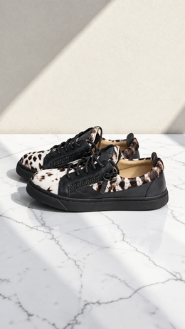 GIUSEPPE ZANOTTI LEOPARD PRINT LEATHER SNEAKERS BLACK / WHITE