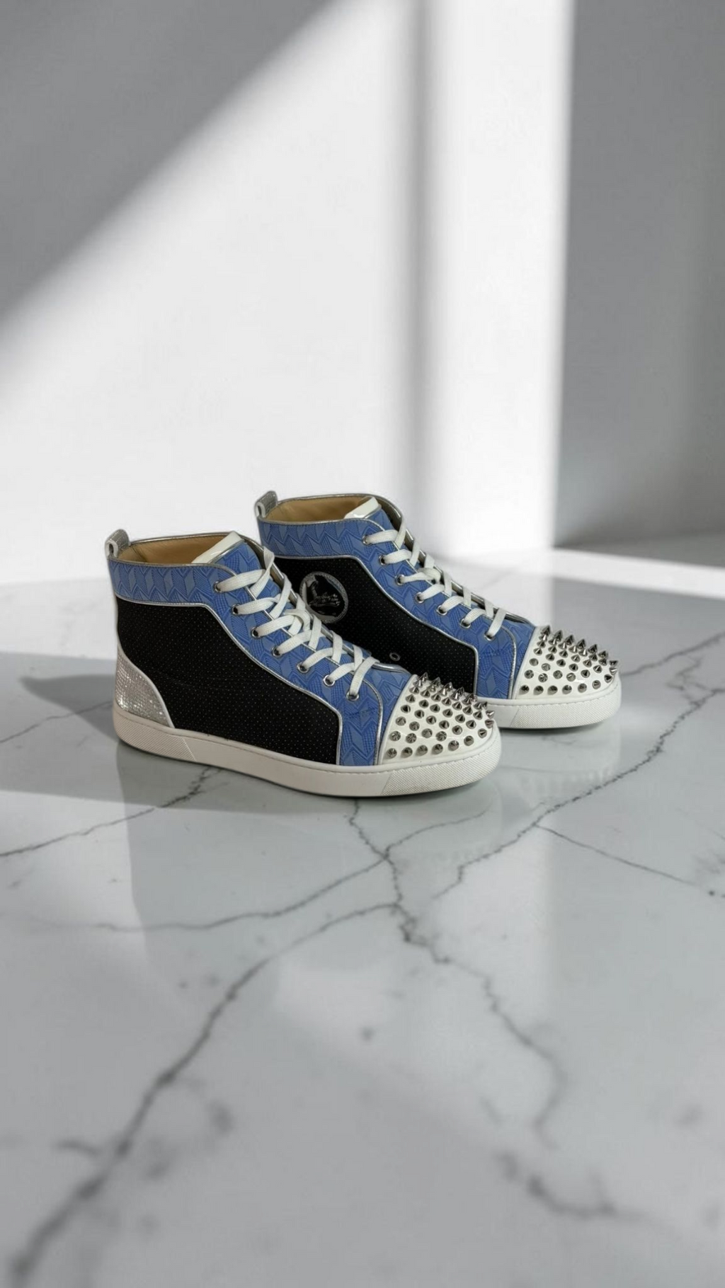 Christian Louboutin Louis Spikes High Top Sneakers Blue Black Silver