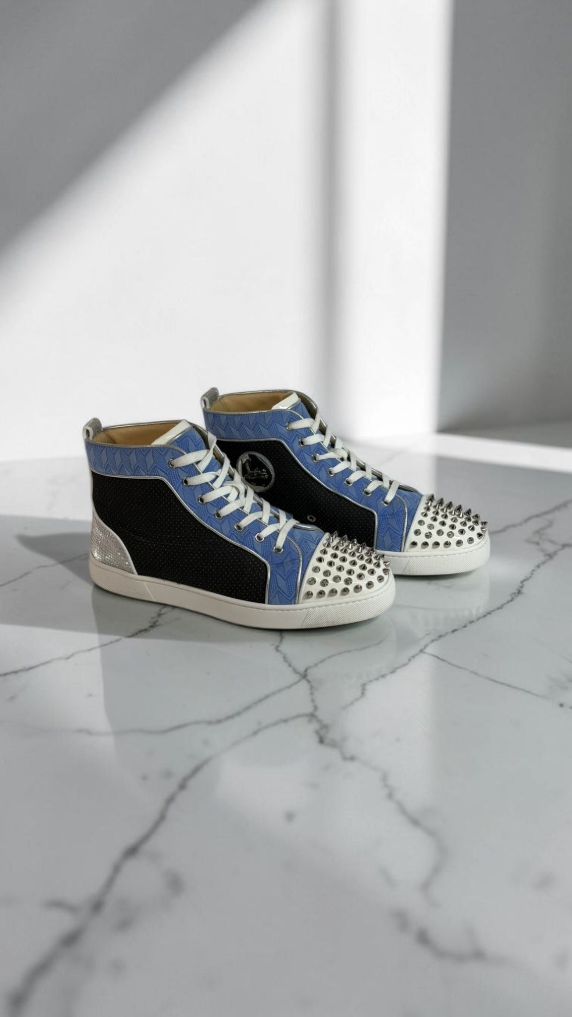 Christian Louboutin Louis Spikes High Top Sneakers Blue Black Silver