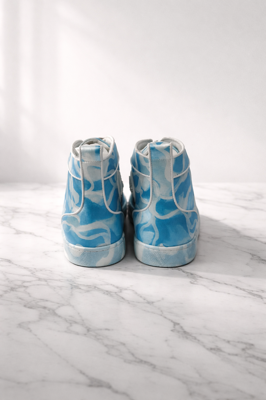 Christian Louboutin High-Top Spiked Sneakers Blue White Print