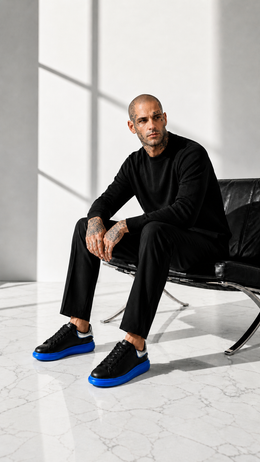 Alexander McQueen Oversized Leather Sneakers Black Blue Sole