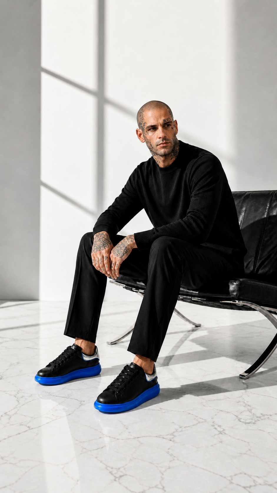 Alexander McQueen Oversized Leather Sneakers Black Blue Sole