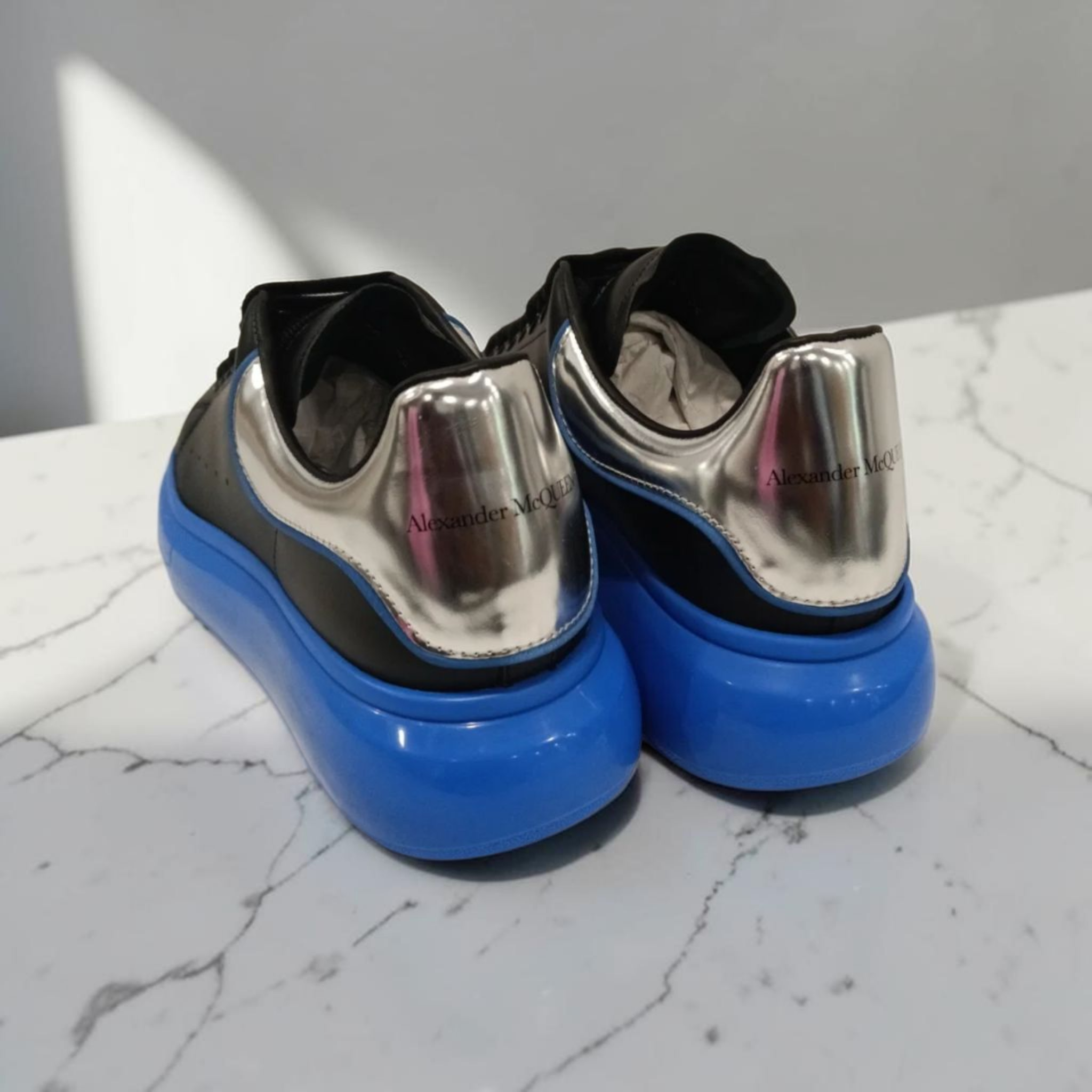 Alexander McQueen Oversized Leather Sneakers Black Blue Sole