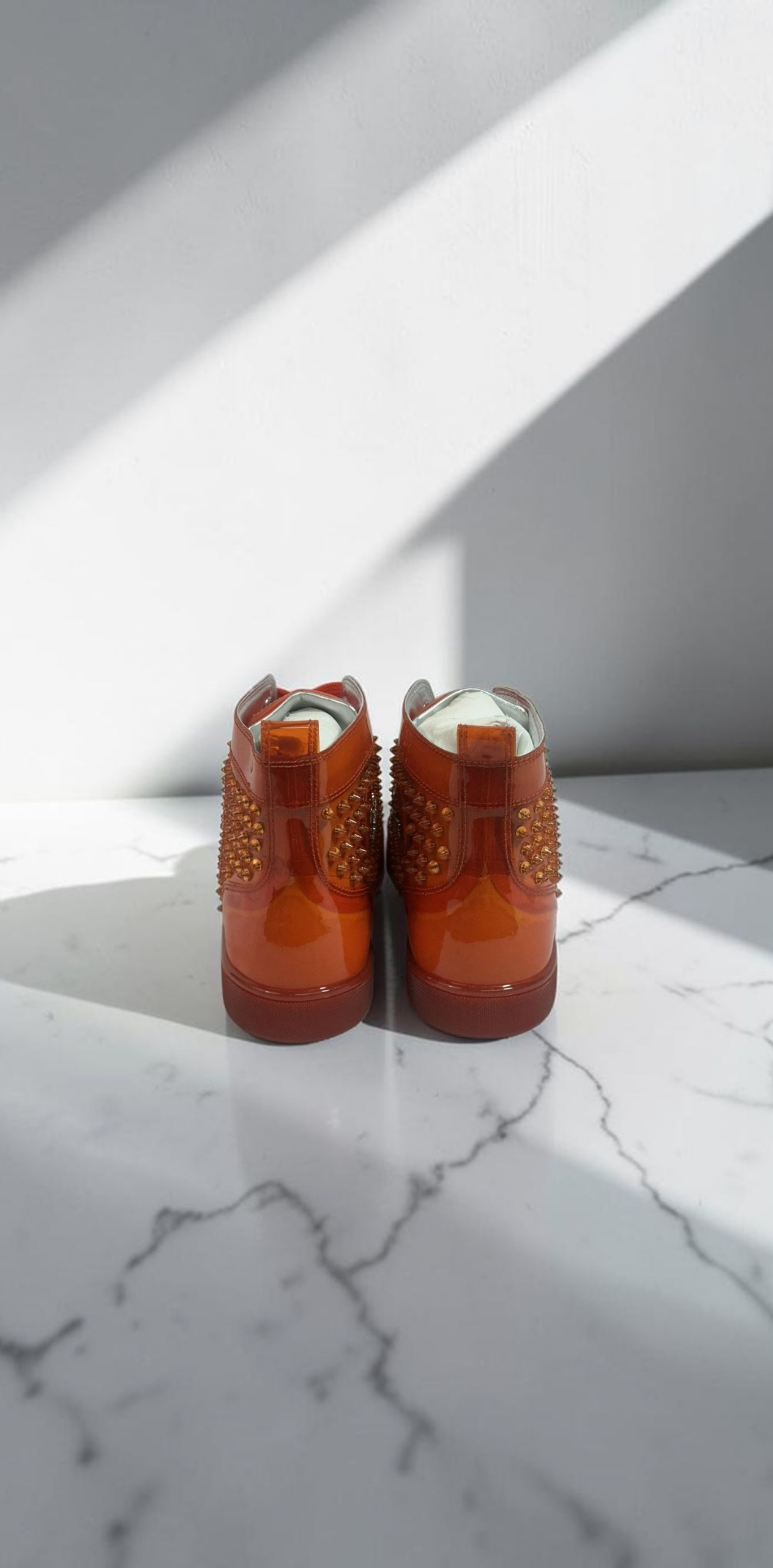 Christian Louboutin Louis High Top Spiked Sneakers Orange Red