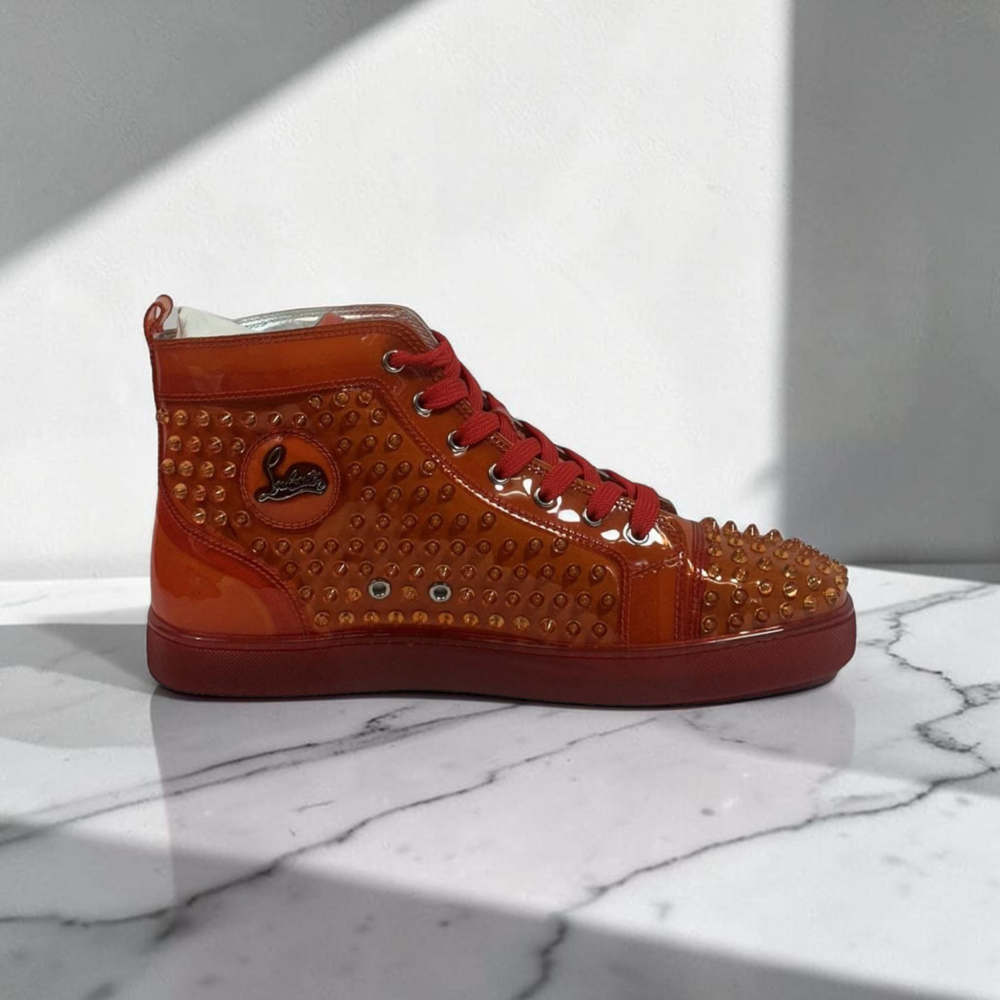 Christian Louboutin Louis High Top Spiked Sneakers Orange Red
