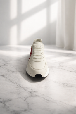 Alexander McQueen Sprint Runner Leather Sneakers in White and Burgundy